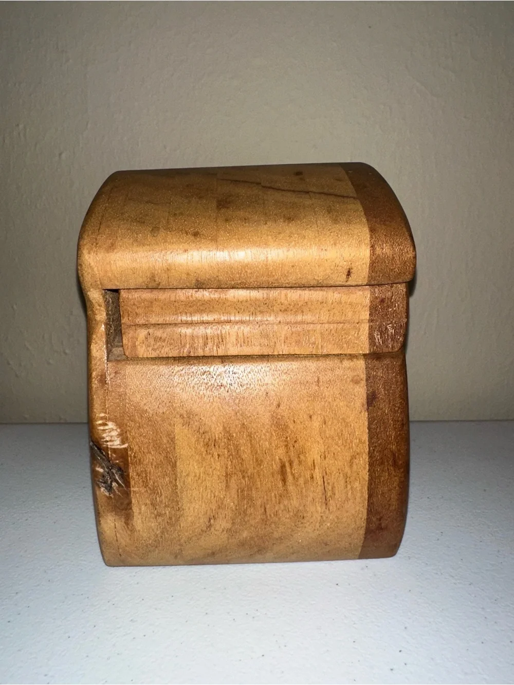 VTG abstract Small Wooden Two-Drawer Jewelry Box - Warm Brown handcarved